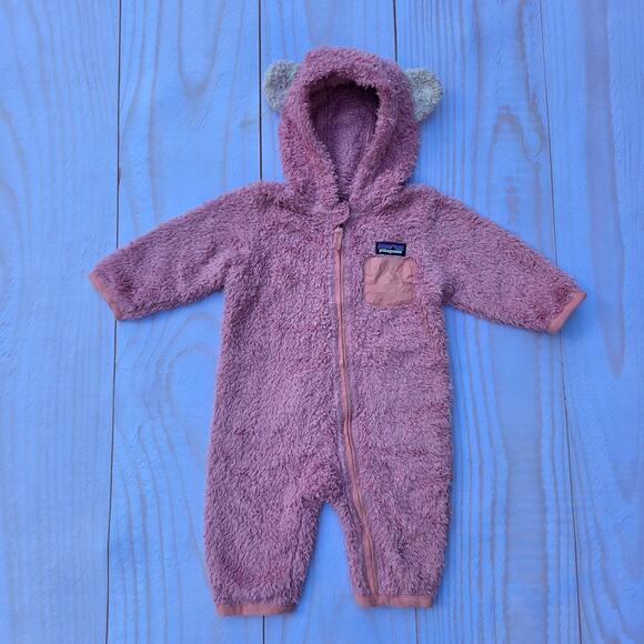 Patagonia Baby Fussy Friends Bunting Fleece Infant 3-6 Months One Piece Zip Pink - Picture 1 of 6